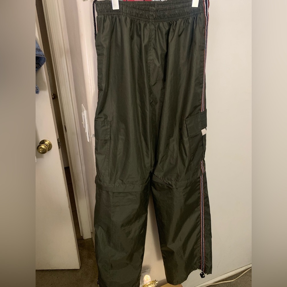 EUC Dunk track pants, removable at the knees. Olive w/red& blue stripes. Size S